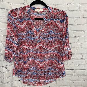 Wishful Park Sheer Blue Pink Floral Top Large